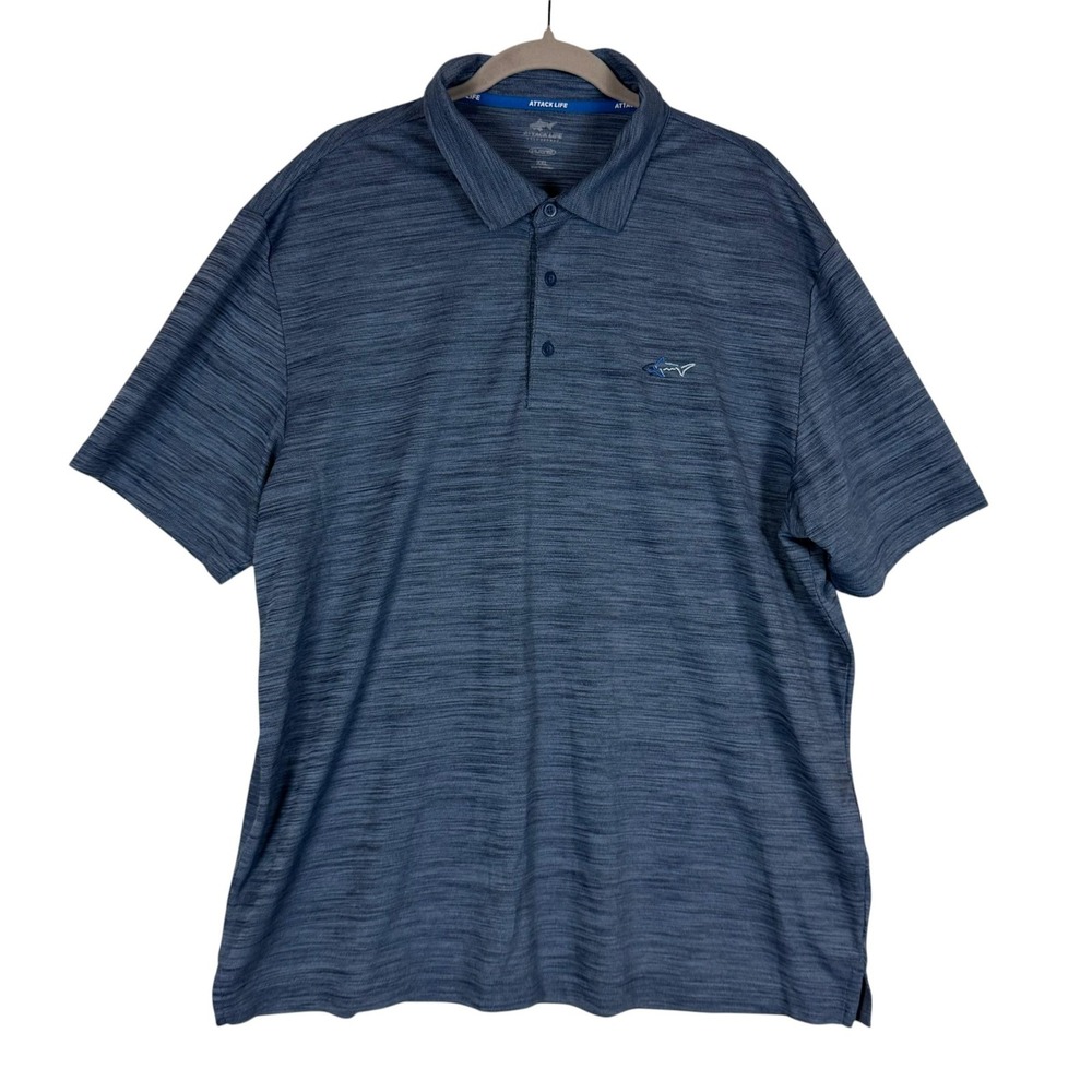 Attack Life By Greg Norman Polo Shirt Mens 2XL Blue Stripe Golf Performance